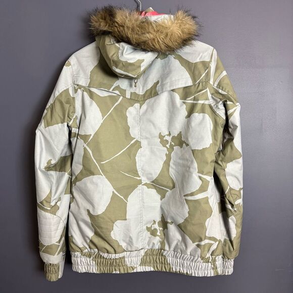 Roxy Women's Snow Ski Coat Winter Jacket Green Grey Floral Hooded Size Large - Picture 2 of 14